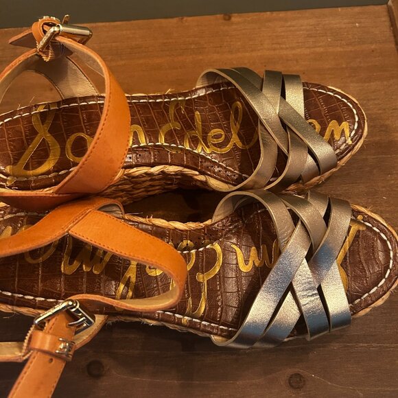 Sam Edelman Womens Wedge Wicker Platform Gold Sandals Size 9.5 - Picture 7 of 10